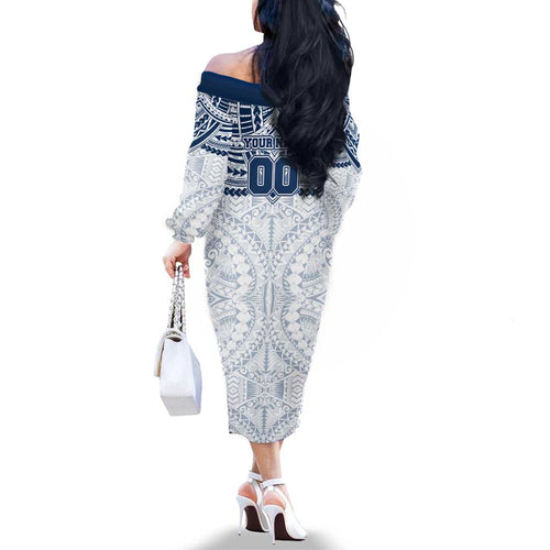 Personalized Geelong Cats Family Matching Off The Shoulder Long Sleeve Dress and Hawaiian Shirt Polynesian Tribal Pattern Heritage Football