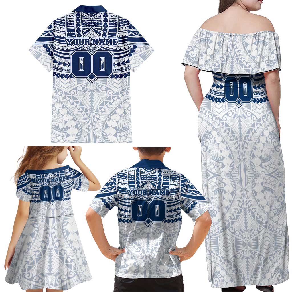 Personalized Geelong Cats Family Matching Off Shoulder Maxi Dress and Hawaiian Shirt Polynesian Tribal Pattern Heritage Football
