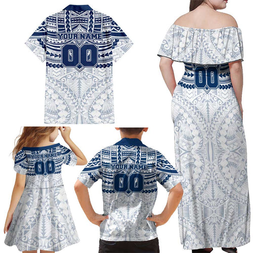 Personalized Geelong Cats Family Matching Off Shoulder Maxi Dress and Hawaiian Shirt Polynesian Tribal Pattern Heritage Football