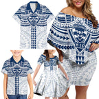 Personalized Geelong Cats Family Matching Off Shoulder Short Dress and Hawaiian Shirt Polynesian Tribal Pattern Heritage Football