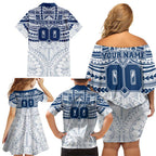 Personalized Geelong Cats Family Matching Off Shoulder Short Dress and Hawaiian Shirt Polynesian Tribal Pattern Heritage Football