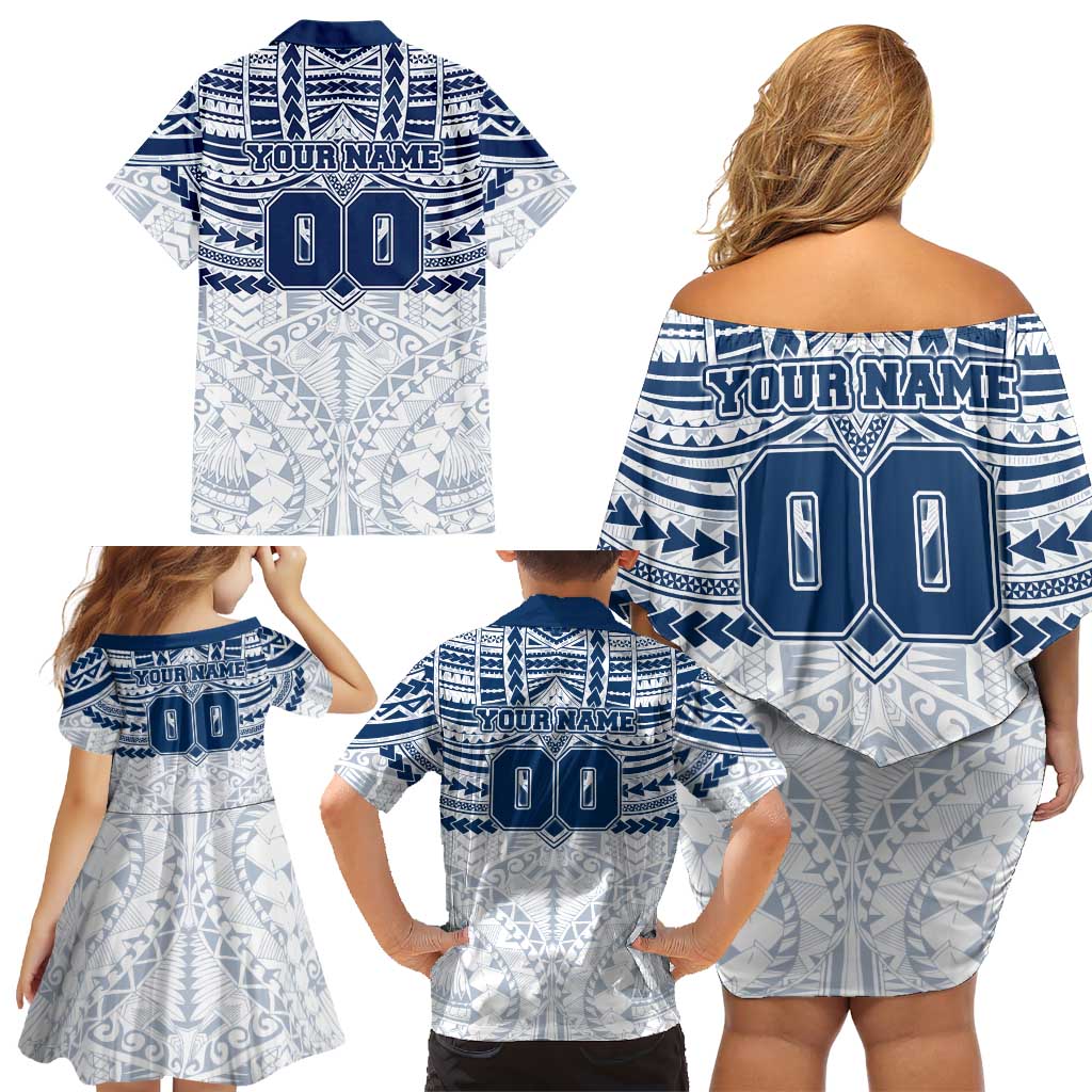 Personalized Geelong Cats Family Matching Off Shoulder Short Dress and Hawaiian Shirt Polynesian Tribal Pattern Heritage Football
