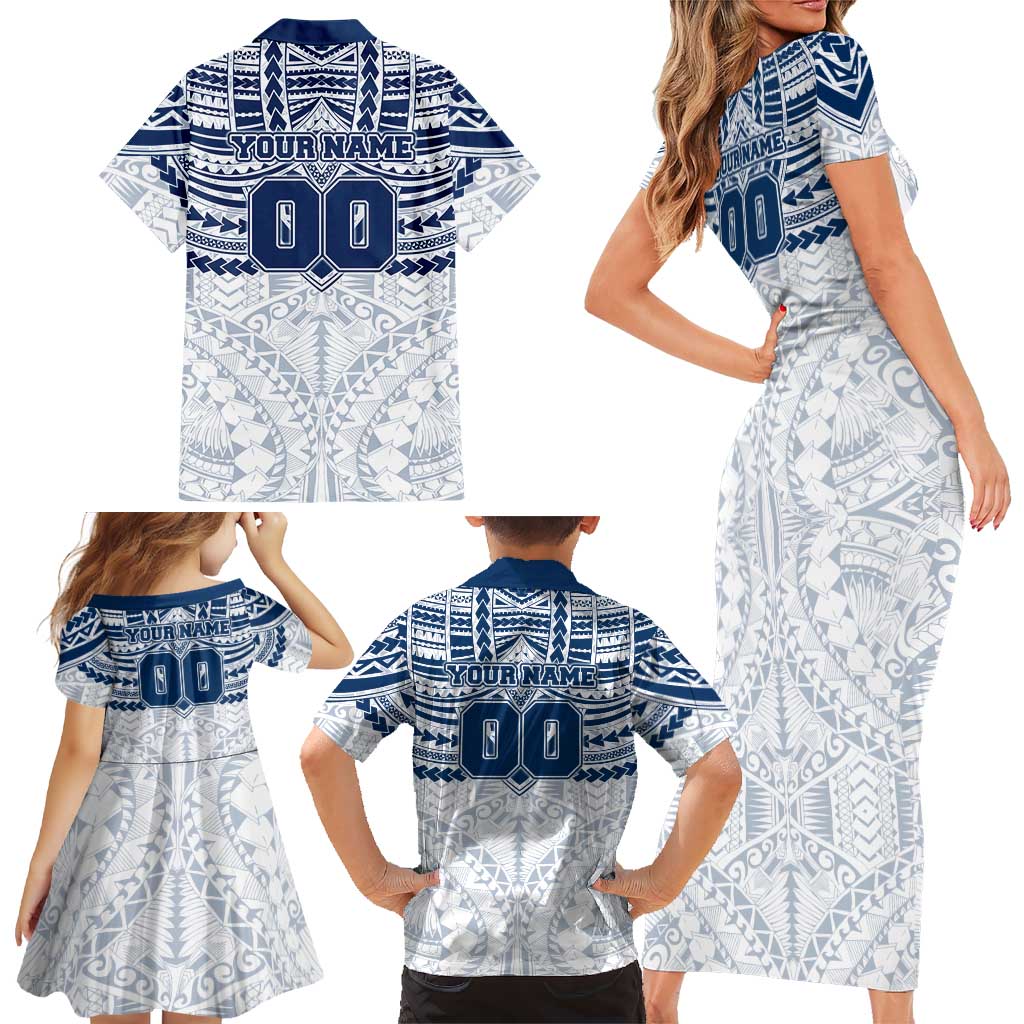 Personalized Geelong Cats Family Matching Short Sleeve Bodycon Dress and Hawaiian Shirt Polynesian Tribal Pattern Heritage Football