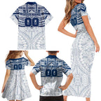 Personalized Geelong Cats Family Matching Short Sleeve Bodycon Dress and Hawaiian Shirt Polynesian Tribal Pattern Heritage Football