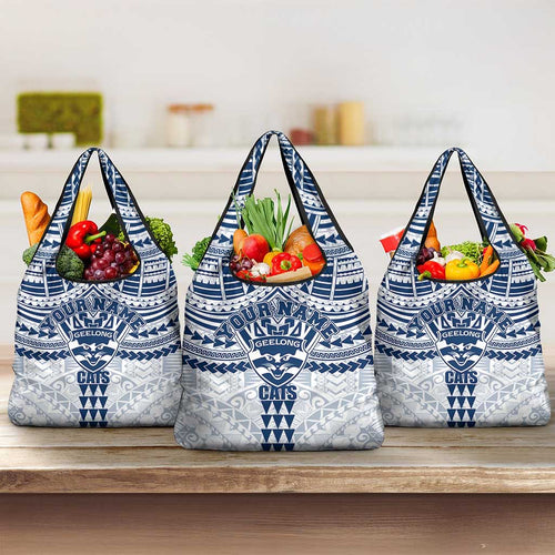Personalized Geelong Cats Grocery Bag Polynesian Tribal Pattern Heritage Football