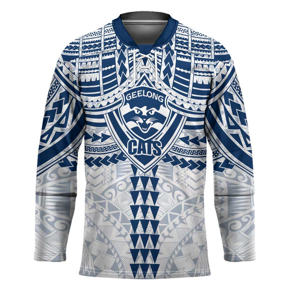 Personalized Geelong Cats Hockey Jersey Polynesian Tribal Pattern Heritage Football