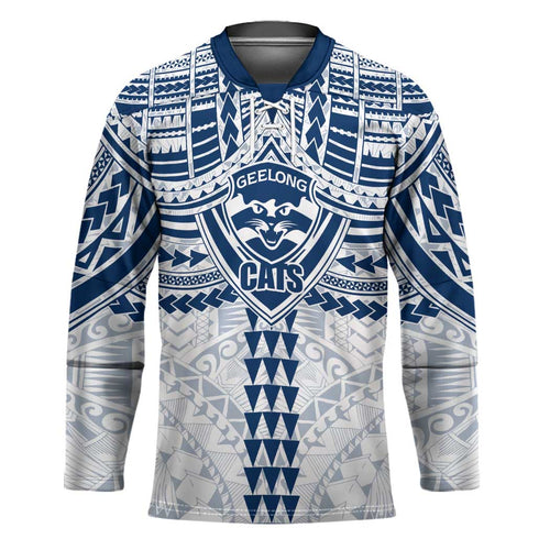 Personalized Geelong Cats Hockey Jersey Polynesian Tribal Pattern Heritage Football
