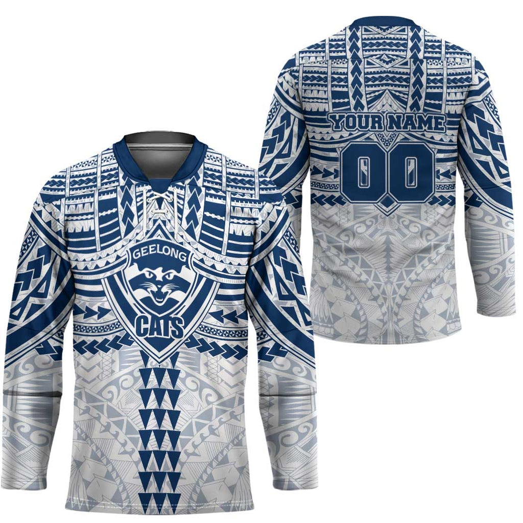 Personalized Geelong Cats Hockey Jersey Polynesian Tribal Pattern Heritage Football