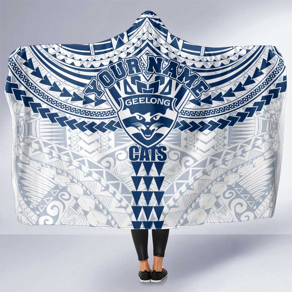 Personalized Geelong Cats Hooded Blanket Polynesian Tribal Pattern Heritage Football