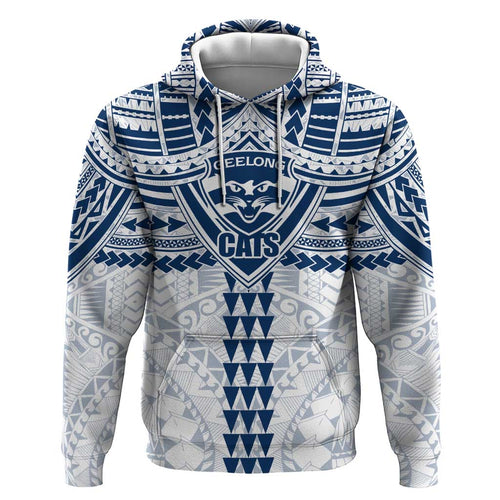 Personalized Geelong Cats Hoodie Polynesian Tribal Pattern Heritage Football