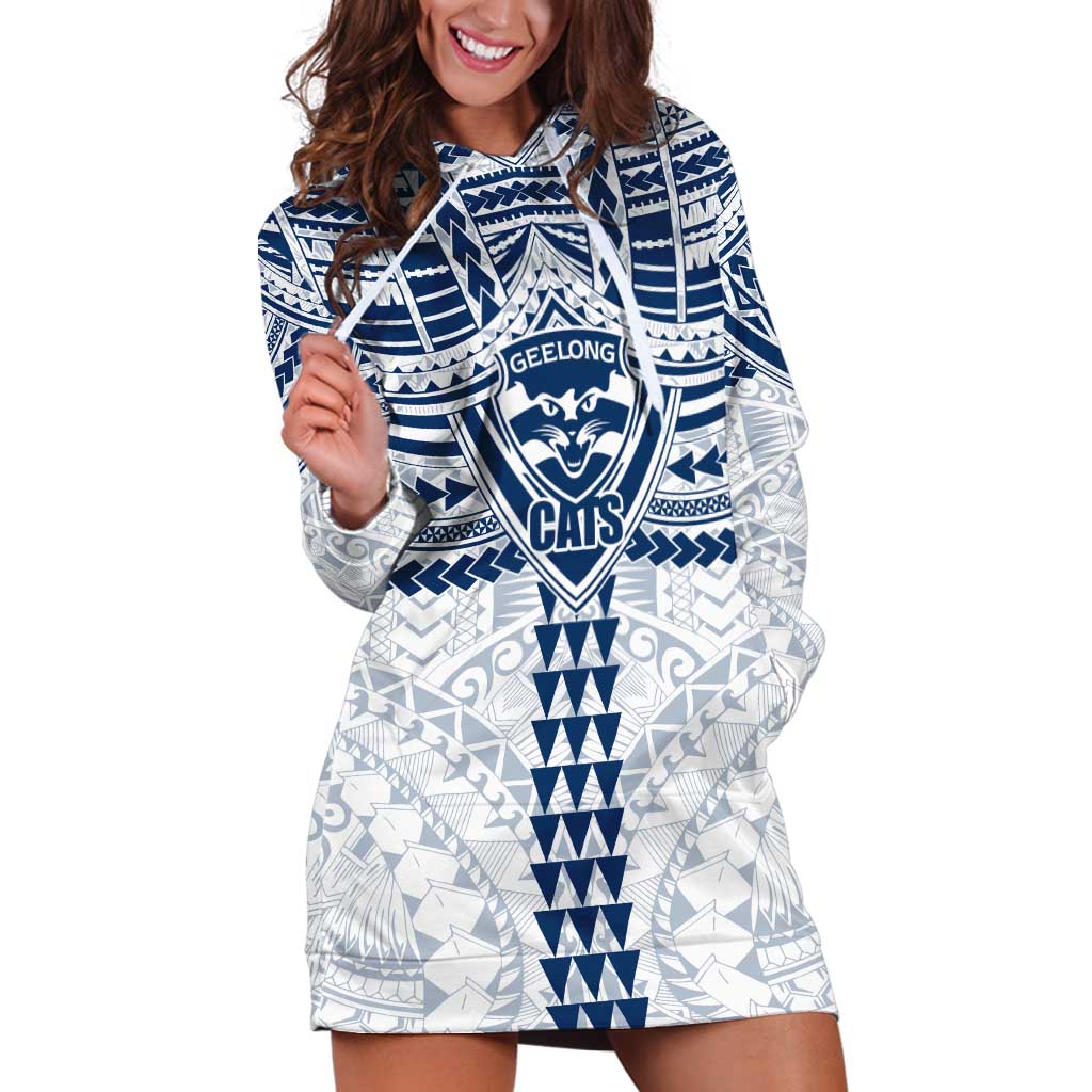 Personalized Geelong Cats Hoodie Dress Polynesian Tribal Pattern Heritage Football
