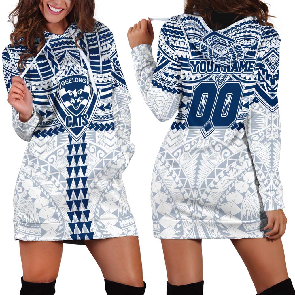 Personalized Geelong Cats Hoodie Dress Polynesian Tribal Pattern Heritage Football