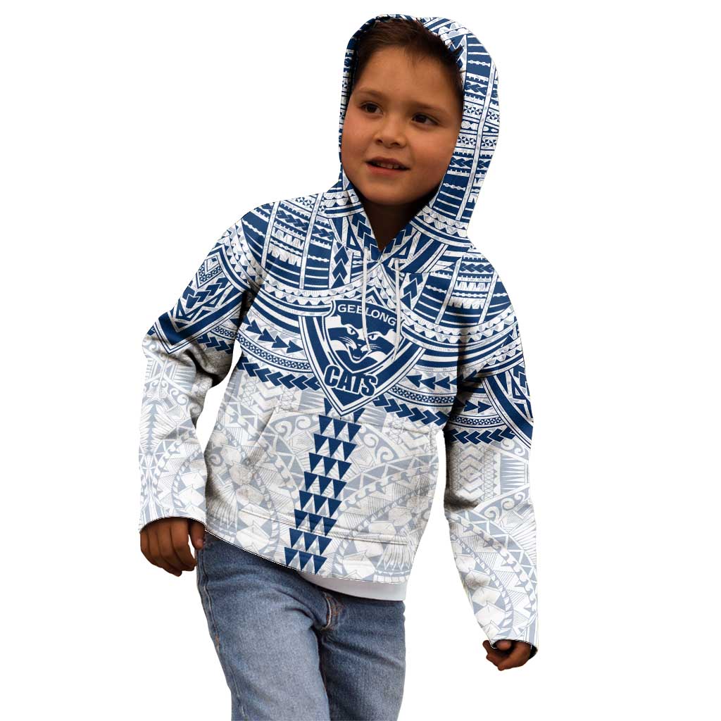 Personalized Geelong Cats Kid Hoodie Polynesian Tribal Pattern Heritage Football