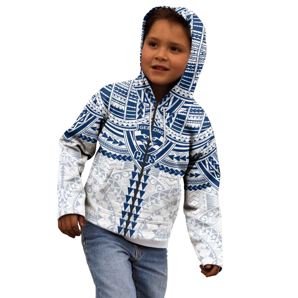 Personalized Geelong Cats Kid Hoodie Polynesian Tribal Pattern Heritage Football