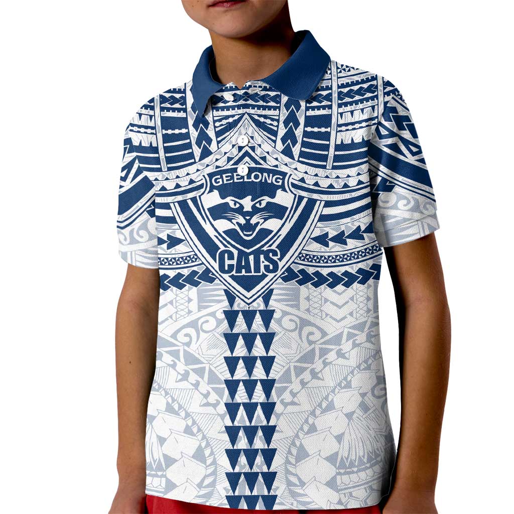 Personalized Geelong Cats Kid Polo Shirt Polynesian Tribal Pattern Heritage Football