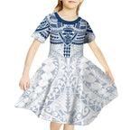 Personalized Geelong Cats Kid Short Sleeve Dress Polynesian Tribal Pattern Heritage Football