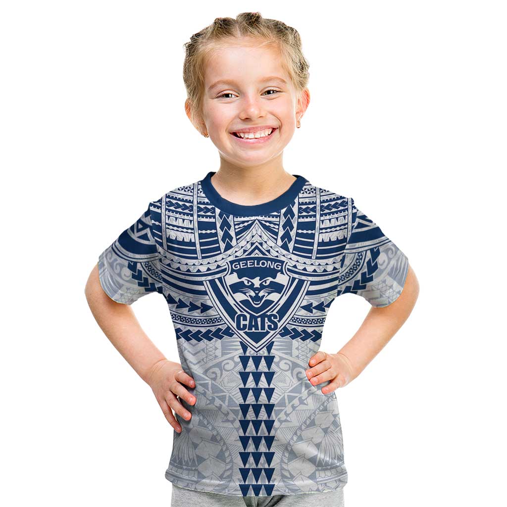 Personalized Geelong Cats Kid T Shirt Polynesian Tribal Pattern Heritage Football