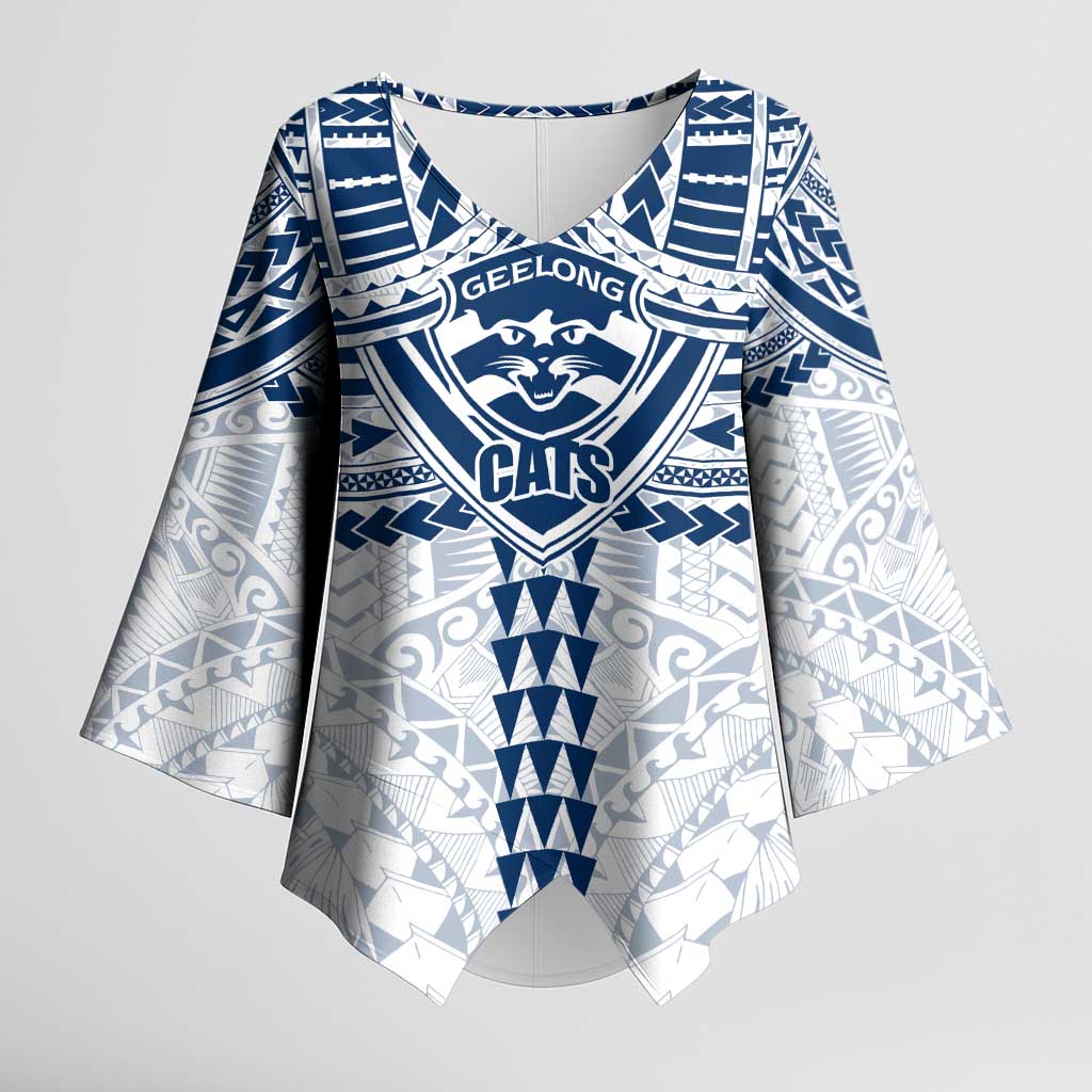 Personalized Geelong Cats Kimono Sleeve Blouse Polynesian Tribal Pattern Heritage Football