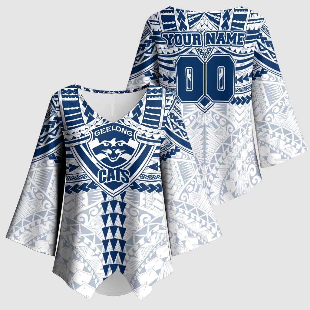 Personalized Geelong Cats Kimono Sleeve Blouse Polynesian Tribal Pattern Heritage Football