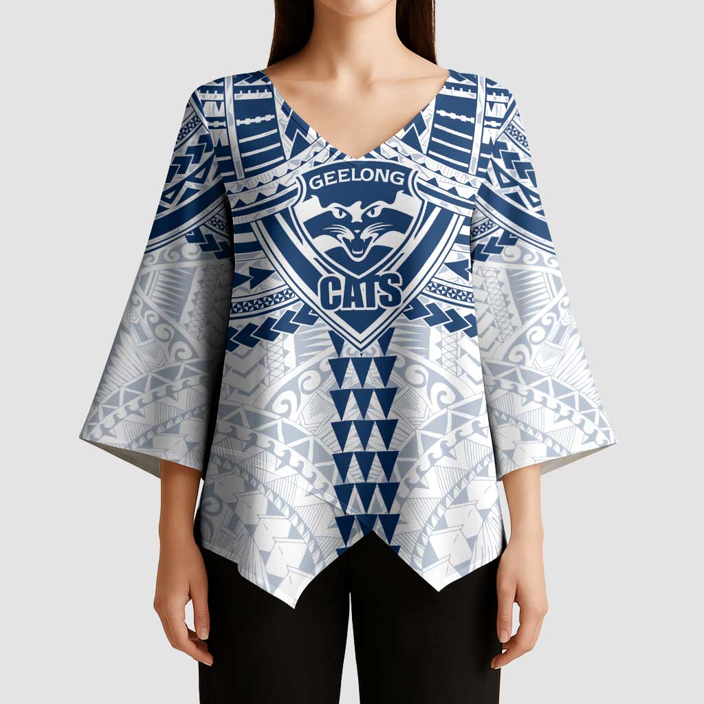 Personalized Geelong Cats Kimono Sleeve Blouse Polynesian Tribal Pattern Heritage Football