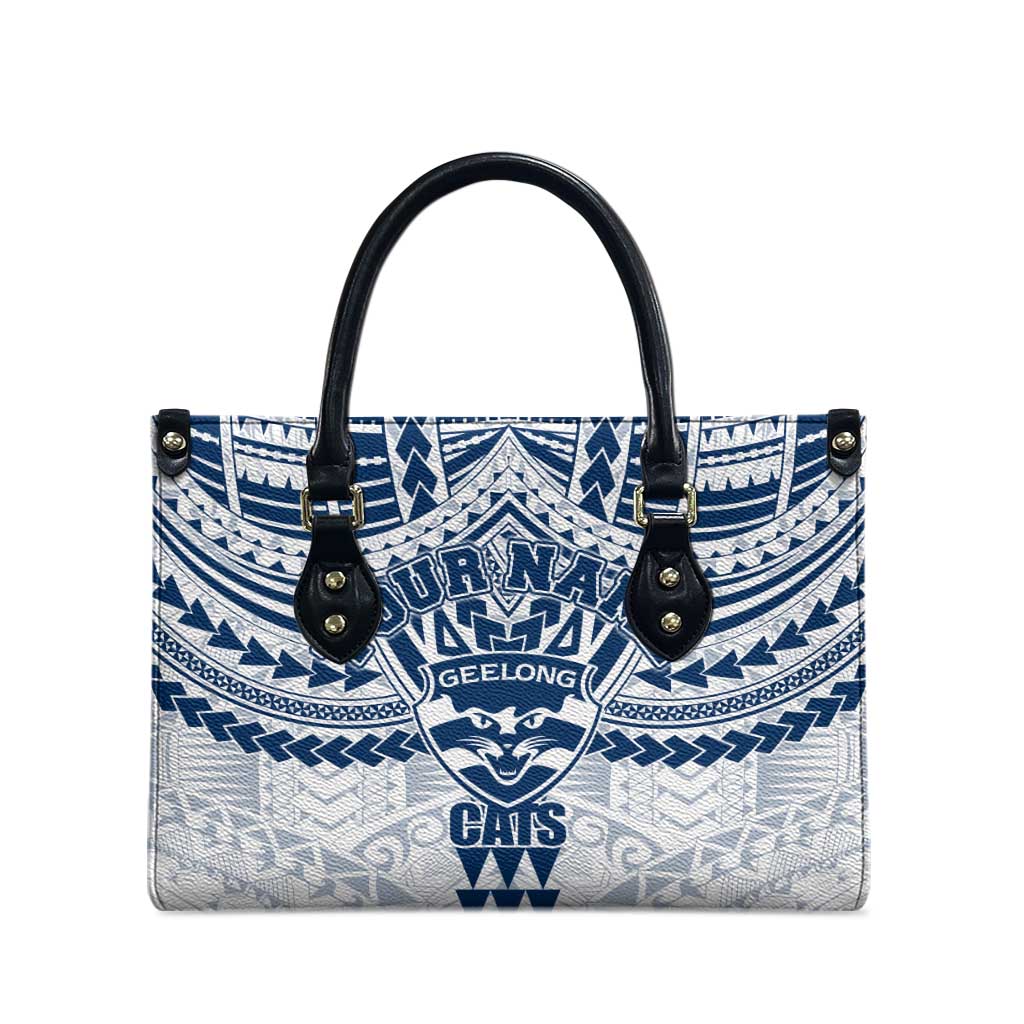 Personalized Geelong Cats Leather Bag Polynesian Tribal Pattern Heritage Football