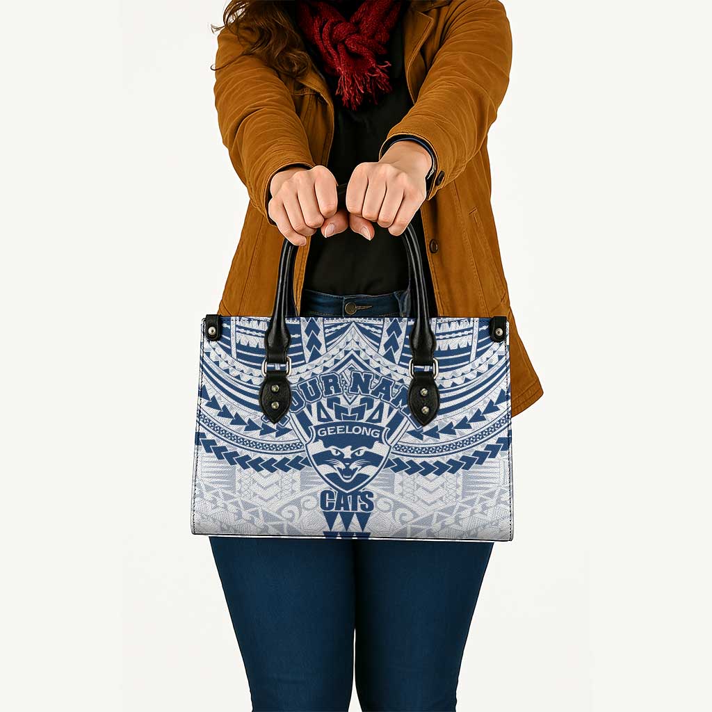 Personalized Geelong Cats Leather Bag Polynesian Tribal Pattern Heritage Football