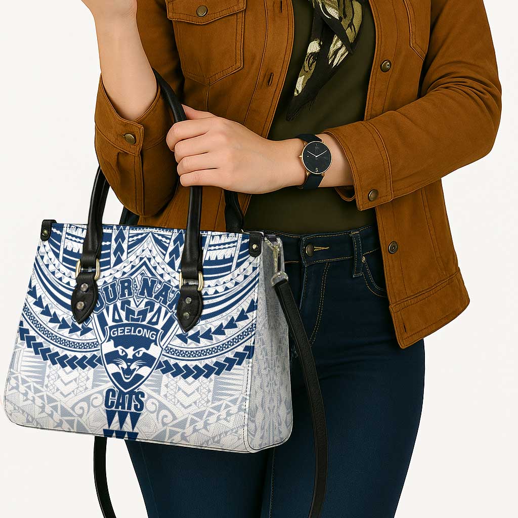 Personalized Geelong Cats Leather Bag Polynesian Tribal Pattern Heritage Football