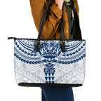 Personalized Geelong Cats Leather Tote Bag Polynesian Tribal Pattern Heritage Football