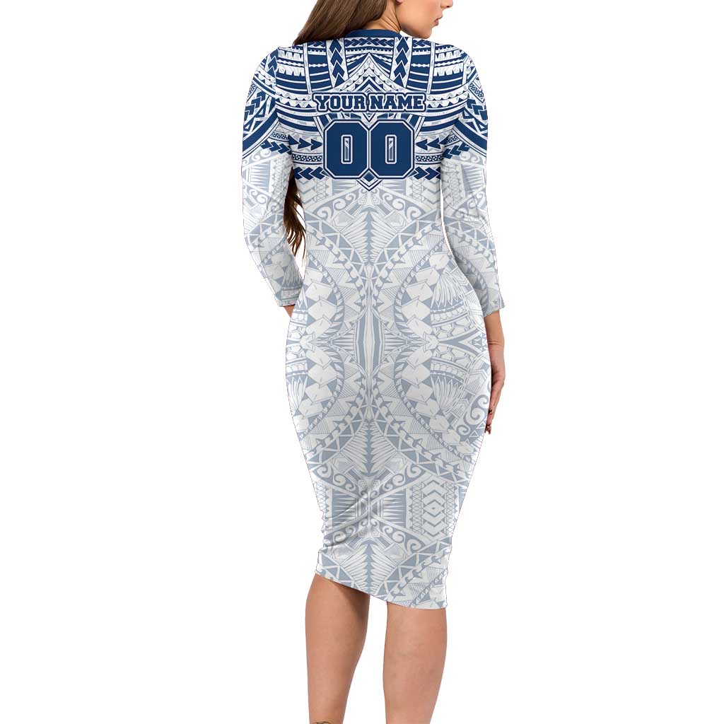 Personalized Geelong Cats Long Sleeve Bodycon Dress Polynesian Tribal Pattern Heritage Football