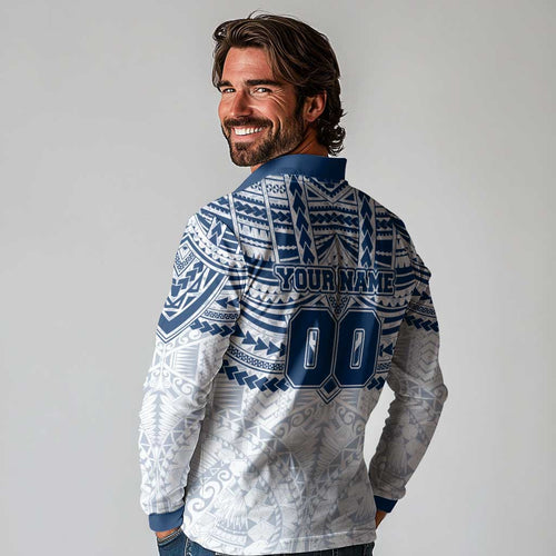 Personalized Geelong Cats Long Sleeve Polo Shirt Polynesian Tribal Pattern Heritage Football