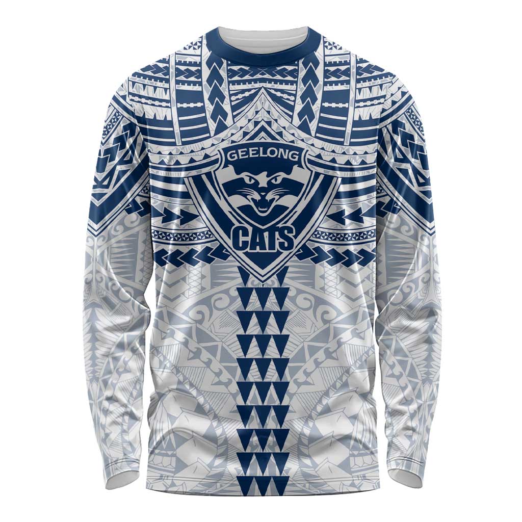Personalized Geelong Cats Long Sleeve Shirt Polynesian Tribal Pattern Heritage Football
