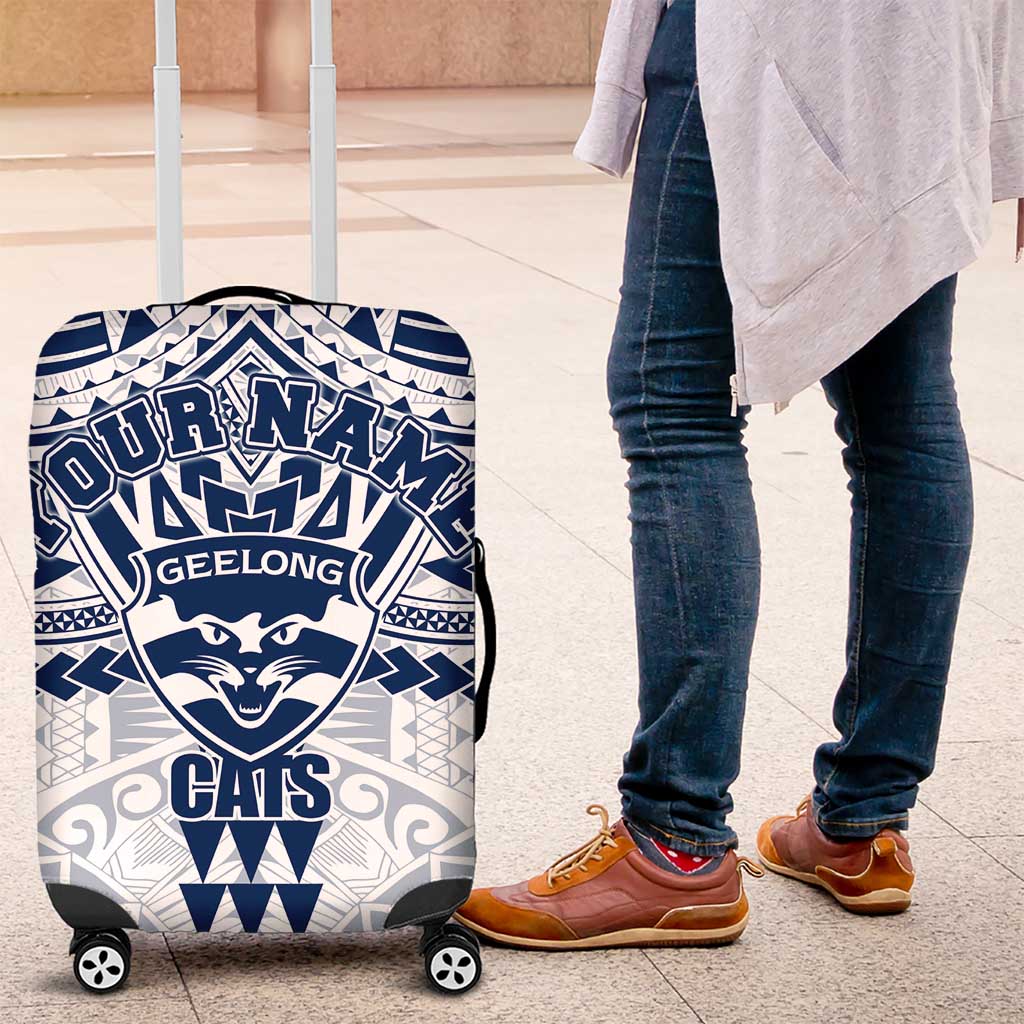 Personalized Geelong Cats Luggage Cover Polynesian Tribal Pattern Heritage Football