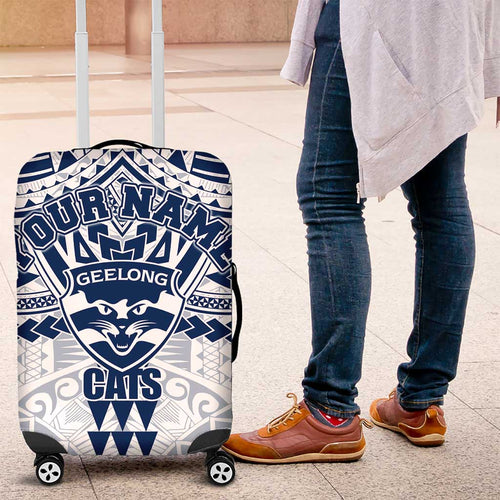 Personalized Geelong Cats Luggage Cover Polynesian Tribal Pattern Heritage Football