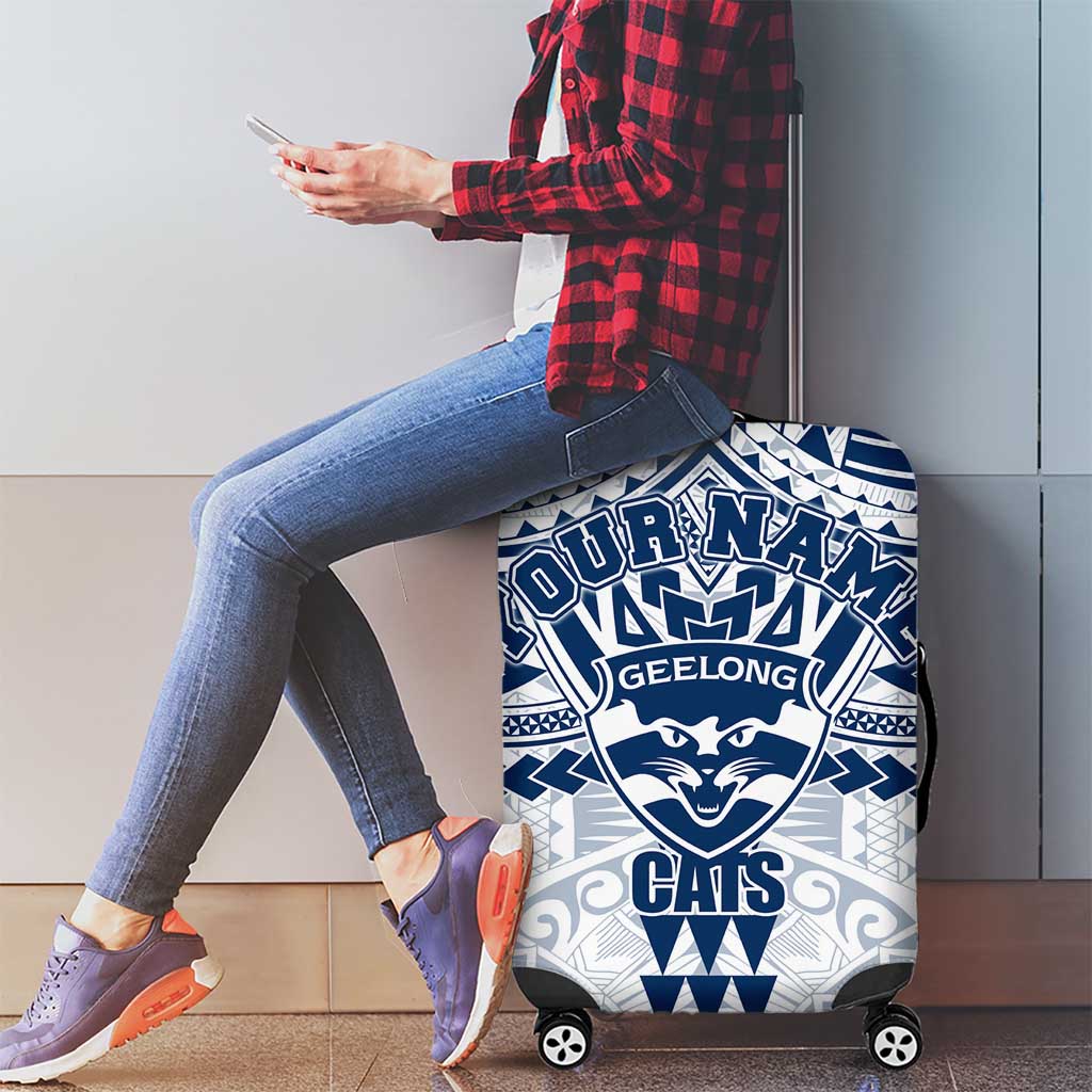 Personalized Geelong Cats Luggage Cover Polynesian Tribal Pattern Heritage Football