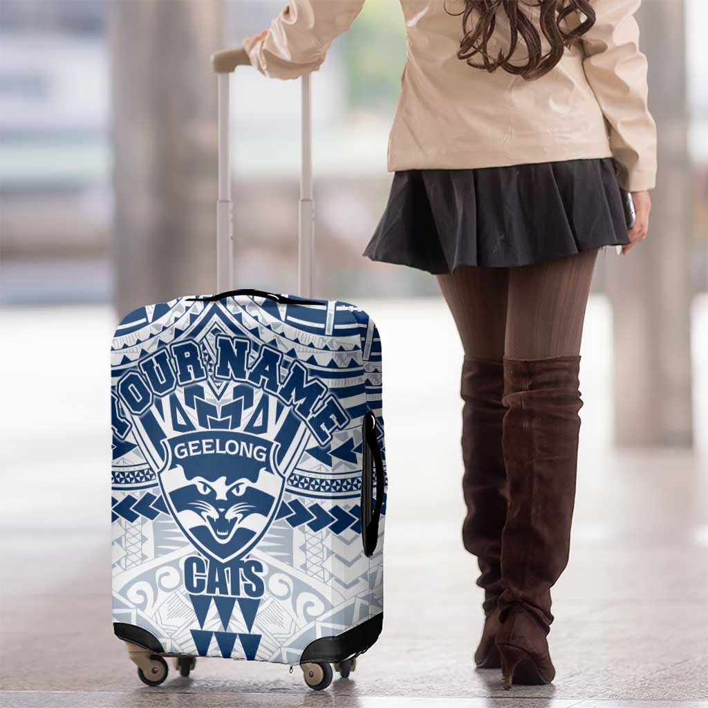 Personalized Geelong Cats Luggage Cover Polynesian Tribal Pattern Heritage Football