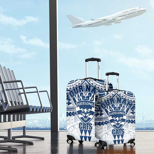 Personalized Geelong Cats Luggage Cover Polynesian Tribal Pattern Heritage Football