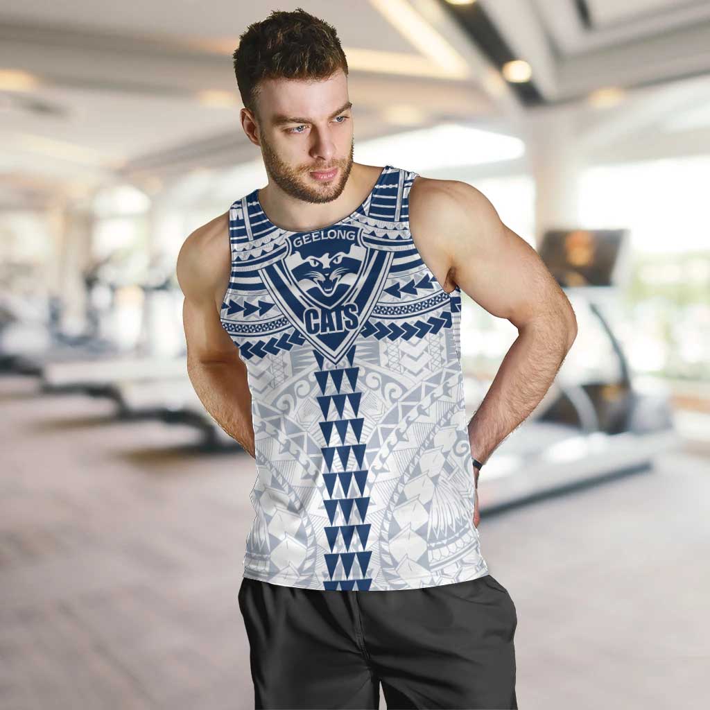 Personalized Geelong Cats Men Tank Top Polynesian Tribal Pattern Heritage Football