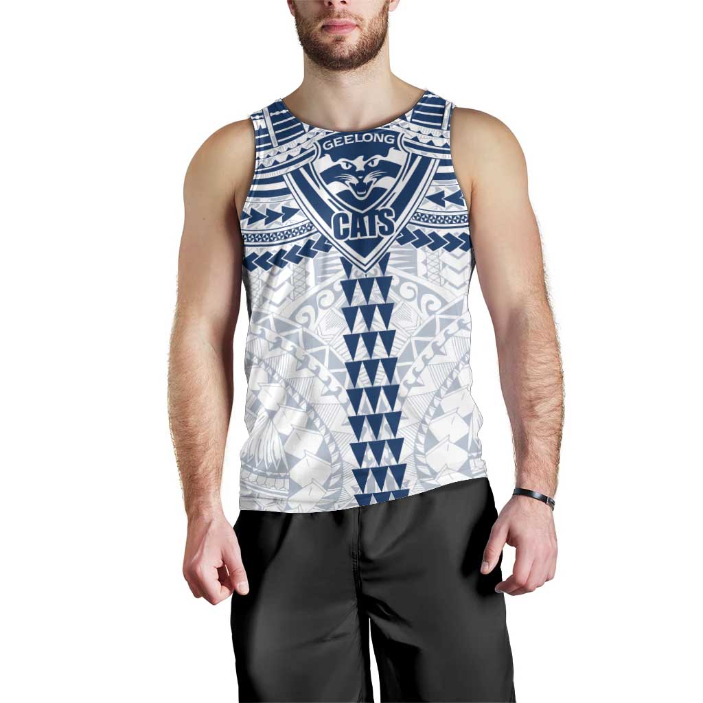Personalized Geelong Cats Men Tank Top Polynesian Tribal Pattern Heritage Football