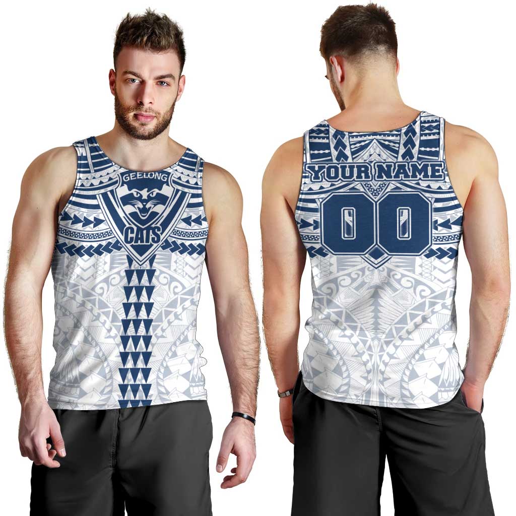 Personalized Geelong Cats Men Tank Top Polynesian Tribal Pattern Heritage Football