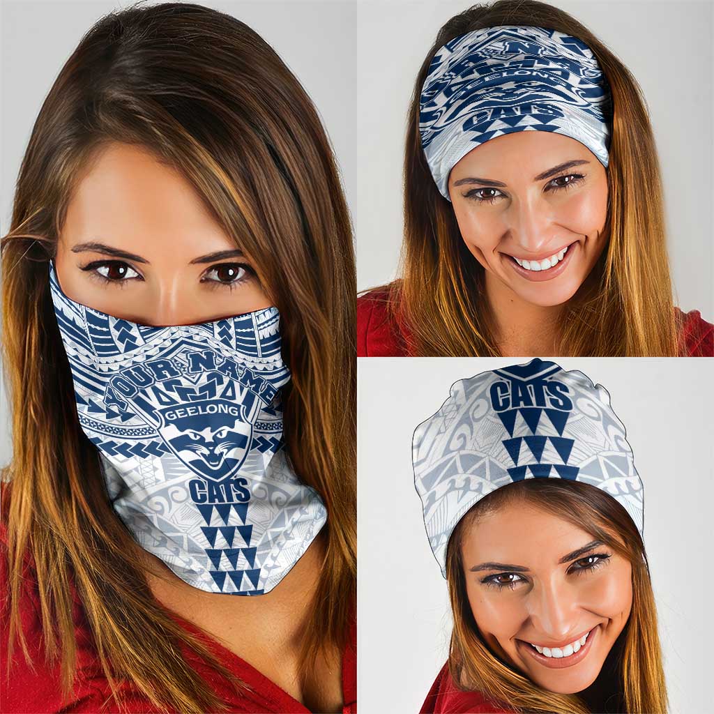 Personalized Geelong Cats Neck Gaiter Polynesian Tribal Pattern Heritage Football