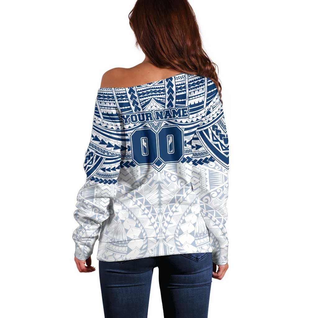 Personalized Geelong Cats Off Shoulder Sweater Polynesian Tribal Pattern Heritage Football
