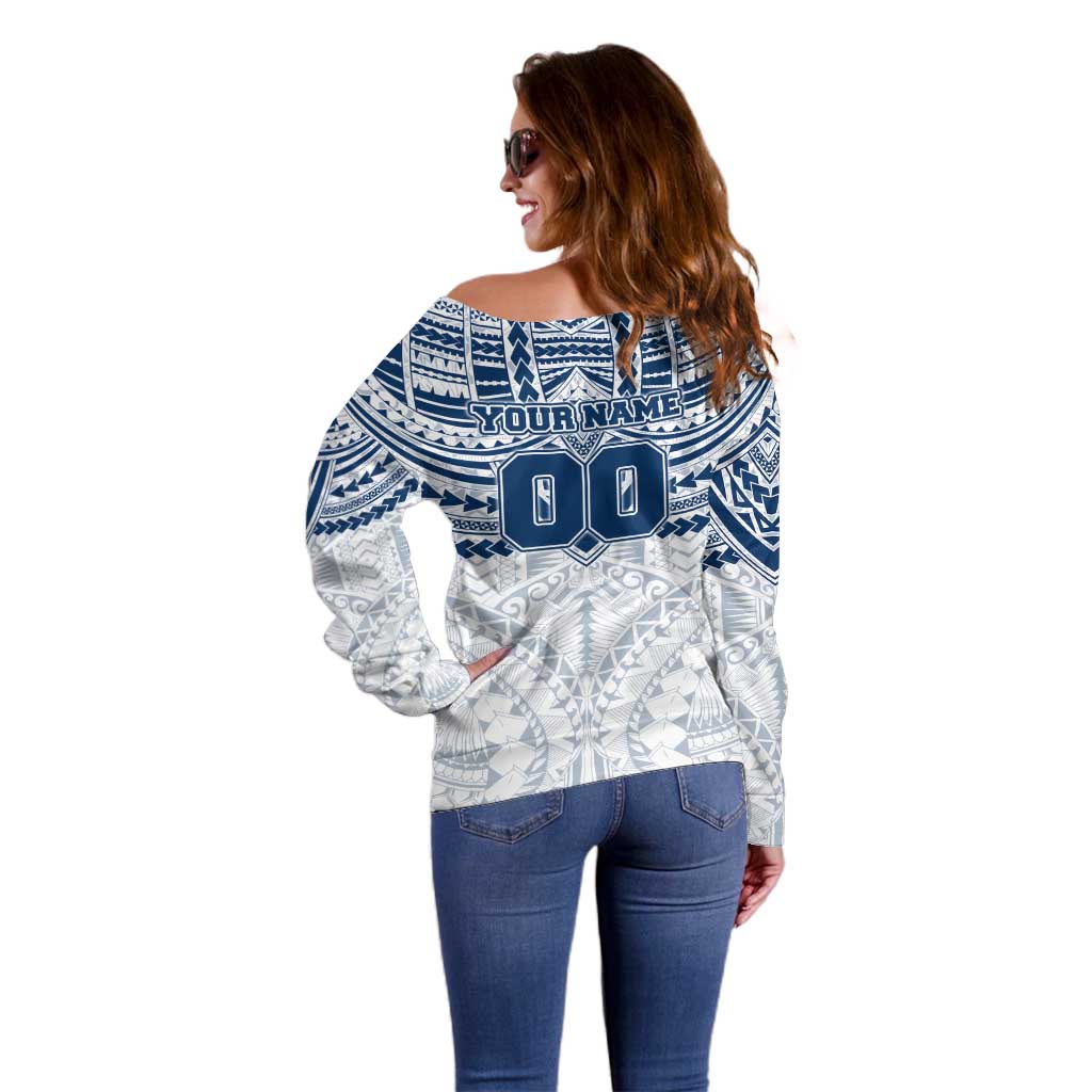 Personalized Geelong Cats Off Shoulder Sweater Polynesian Tribal Pattern Heritage Football
