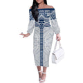 Personalized Geelong Cats Off The Shoulder Long Sleeve Dress Polynesian Tribal Pattern Heritage Football