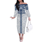 Personalized Geelong Cats Off The Shoulder Long Sleeve Dress Polynesian Tribal Pattern Heritage Football
