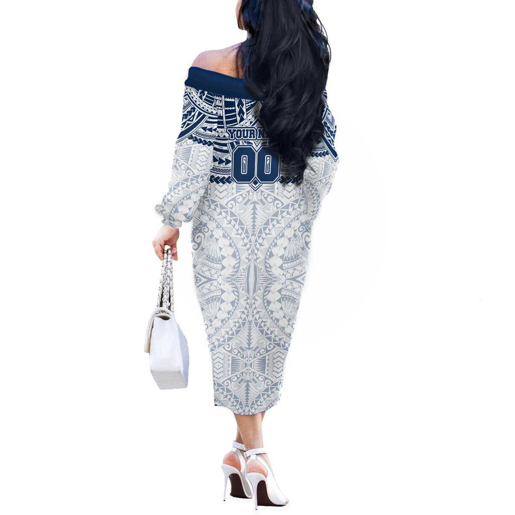 Personalized Geelong Cats Off The Shoulder Long Sleeve Dress Polynesian Tribal Pattern Heritage Football