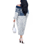 Personalized Geelong Cats Off The Shoulder Long Sleeve Dress Polynesian Tribal Pattern Heritage Football