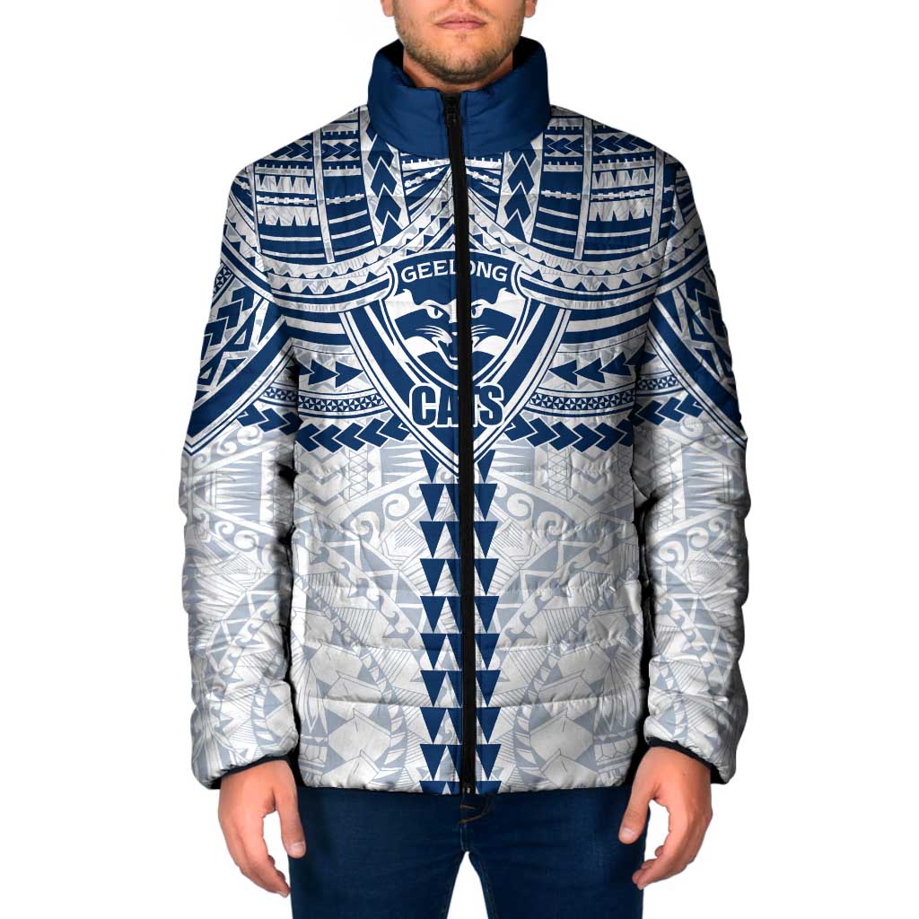 Personalized Geelong Cats Padded Jacket Polynesian Tribal Pattern Heritage Football