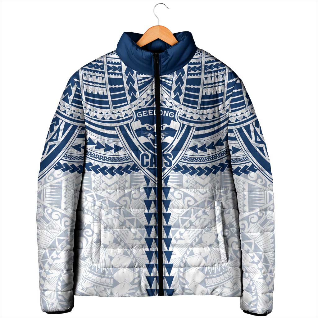 Personalized Geelong Cats Padded Jacket Polynesian Tribal Pattern Heritage Football