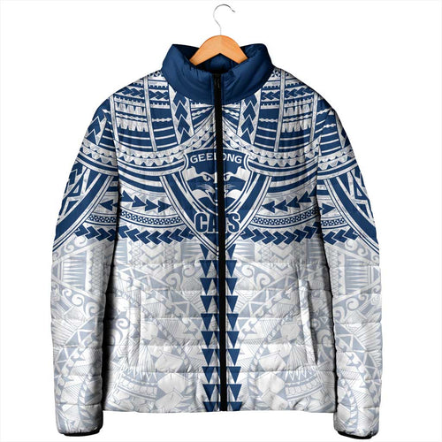 Personalized Geelong Cats Padded Jacket Polynesian Tribal Pattern Heritage Football