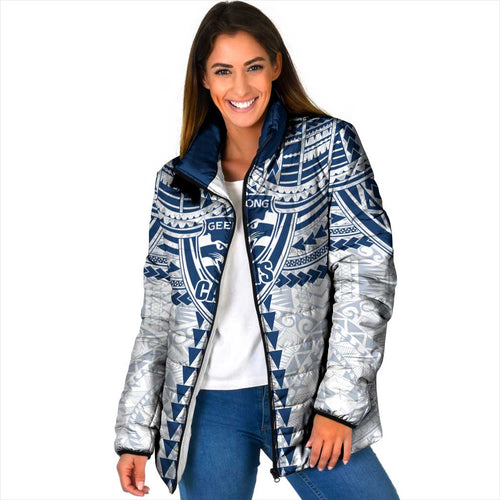 Personalized Geelong Cats Padded Jacket Polynesian Tribal Pattern Heritage Football